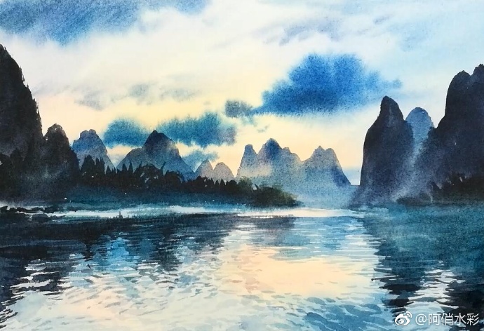 水彩画---桂林山水