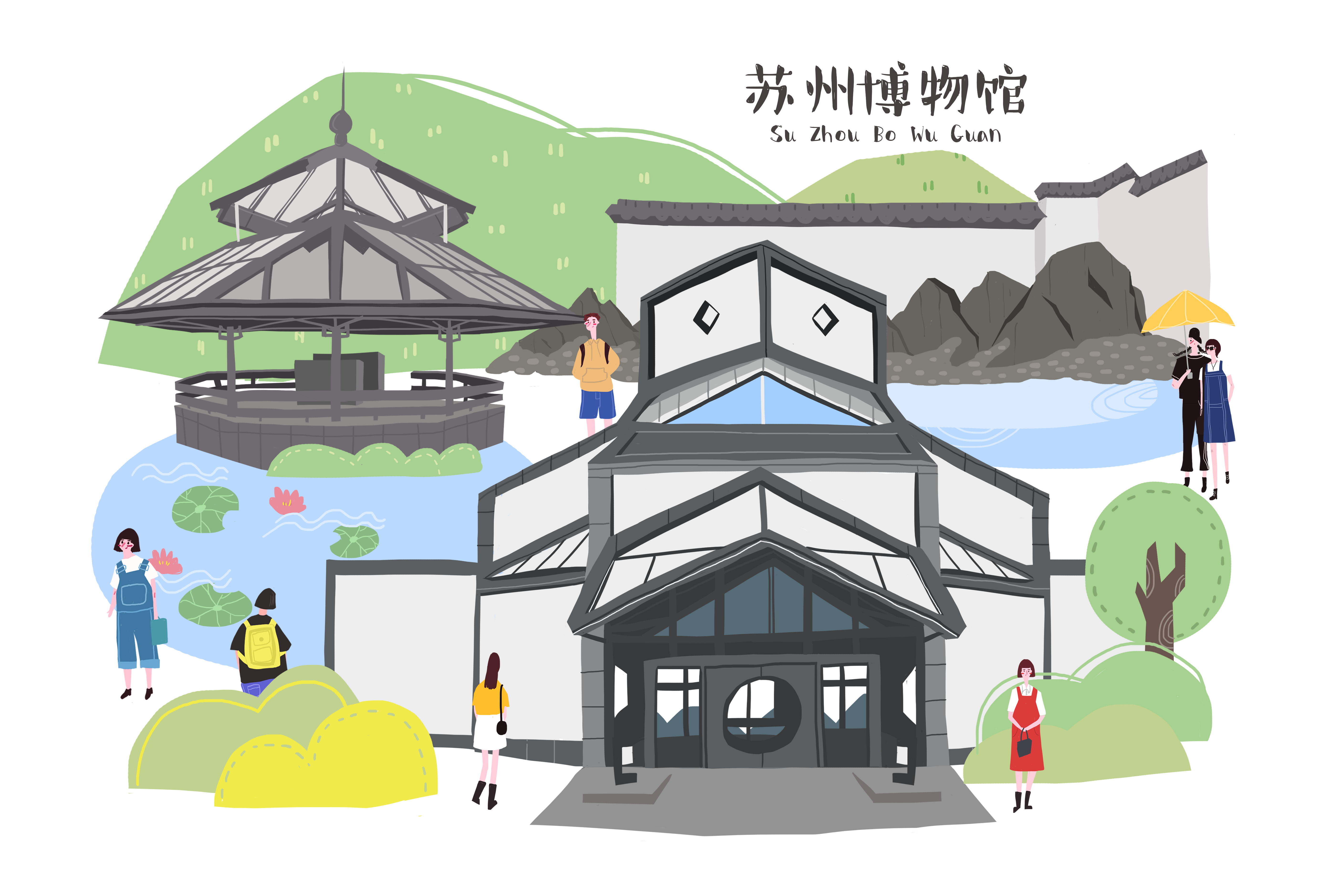 苏州十景插画图片